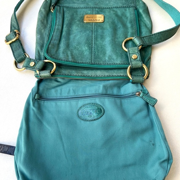 Fossil Long Live Vintage Boho Teal Green Leather Crossbody Bag - Picture 4 of 8